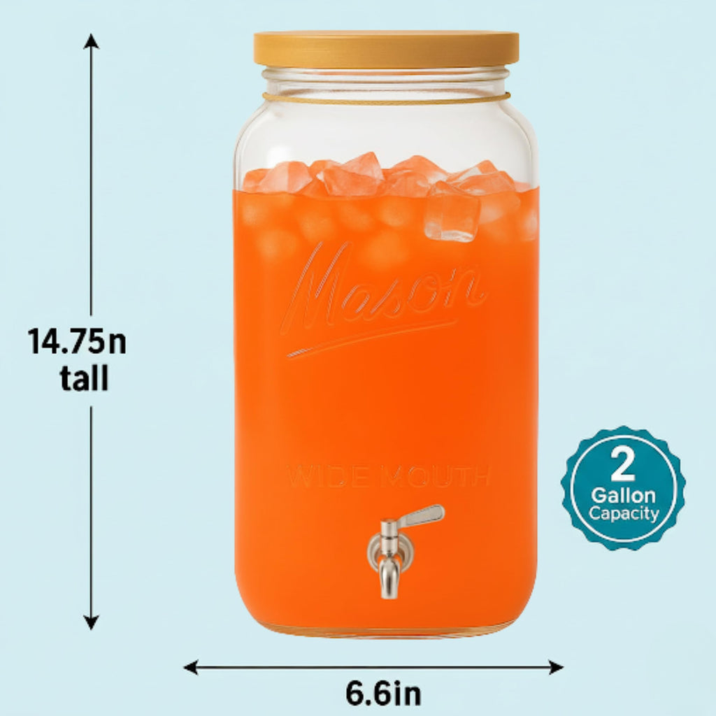 2 Gallon Glass Beverage Dispenser with Wooden Lid I463968