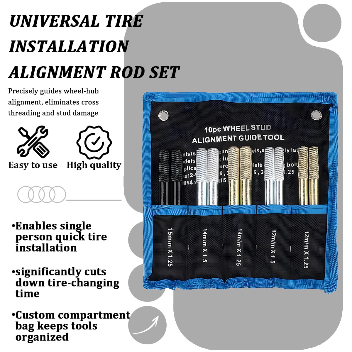10PCS Wheel Alignment Pin Guide Tool M14 x 1.5/1.25 M12 x 1.5/1.25 M15 x 1.25 I38012