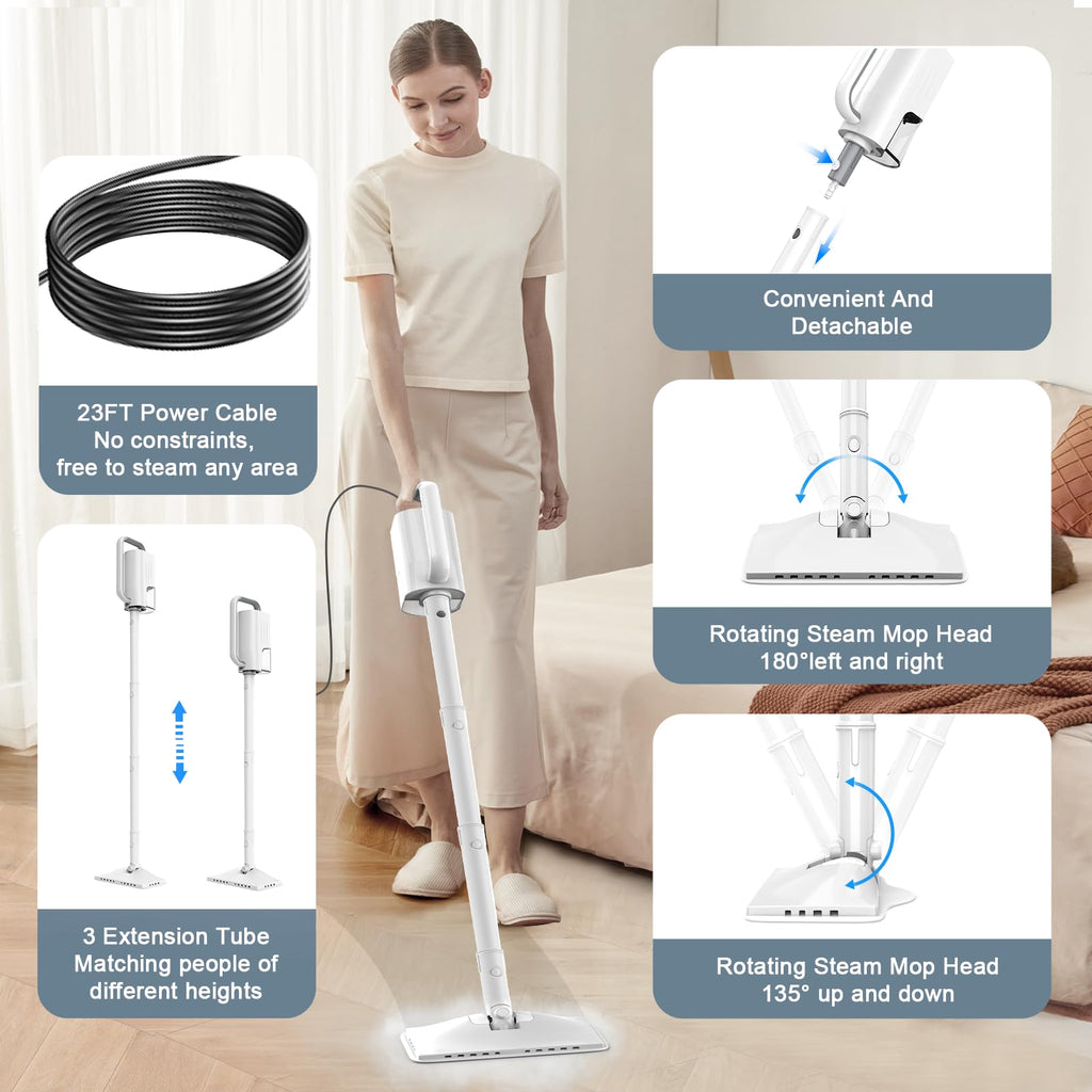 1200W Rotatable Steam Mop with 2 Modes, 400ML Tank, 23FT Cord K175483