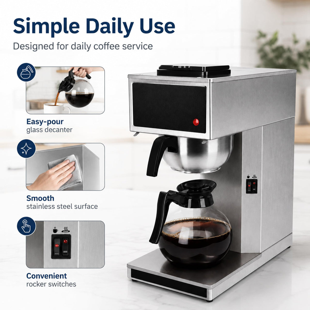 Commercial 12-Cup Stainless Steel Drip Coffee Maker with Dual Warmers D37877