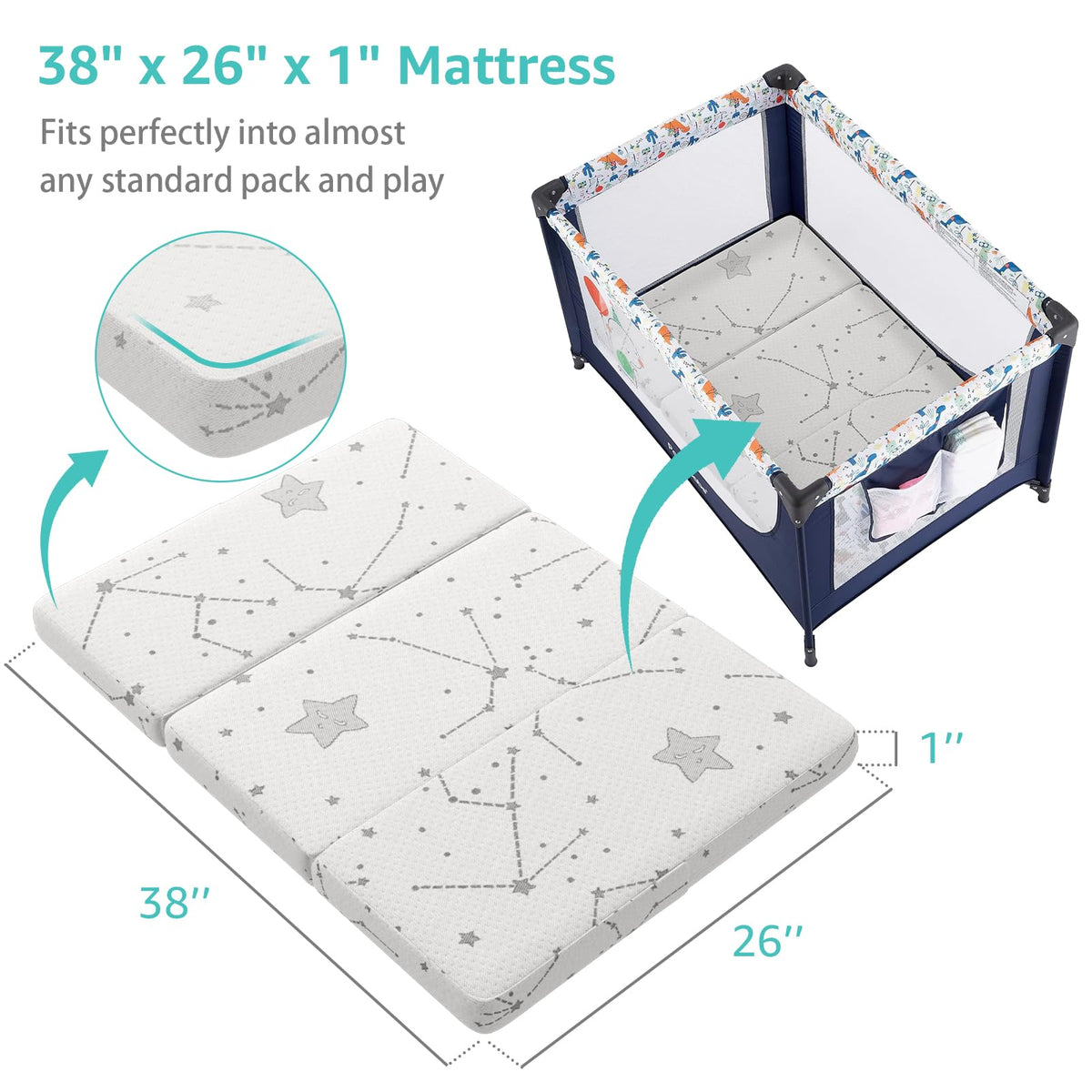 Organic Cotton Trifold Pack and Play Mattress Pad I777