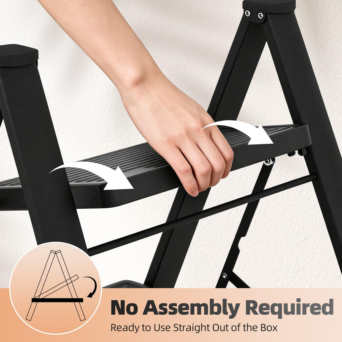2 Step Folding Ladder with Non-Slip Wide Pedals and Safety Lock, Black O604