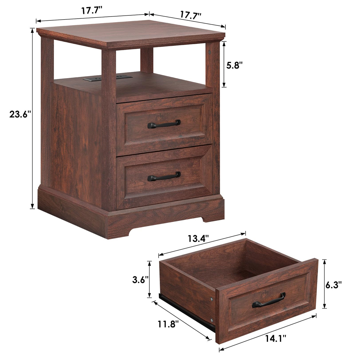 18'' Wood Nightstand with Charging Station E4000