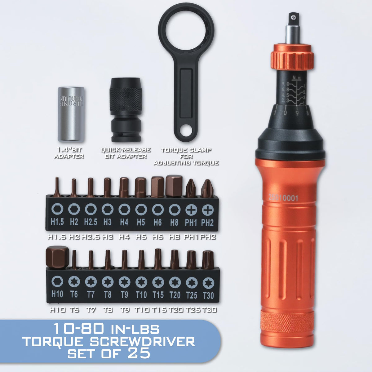 Torque Screwdriver Wrench Driver Set 10-80 Inch Pounds 20 Steel Bits W477