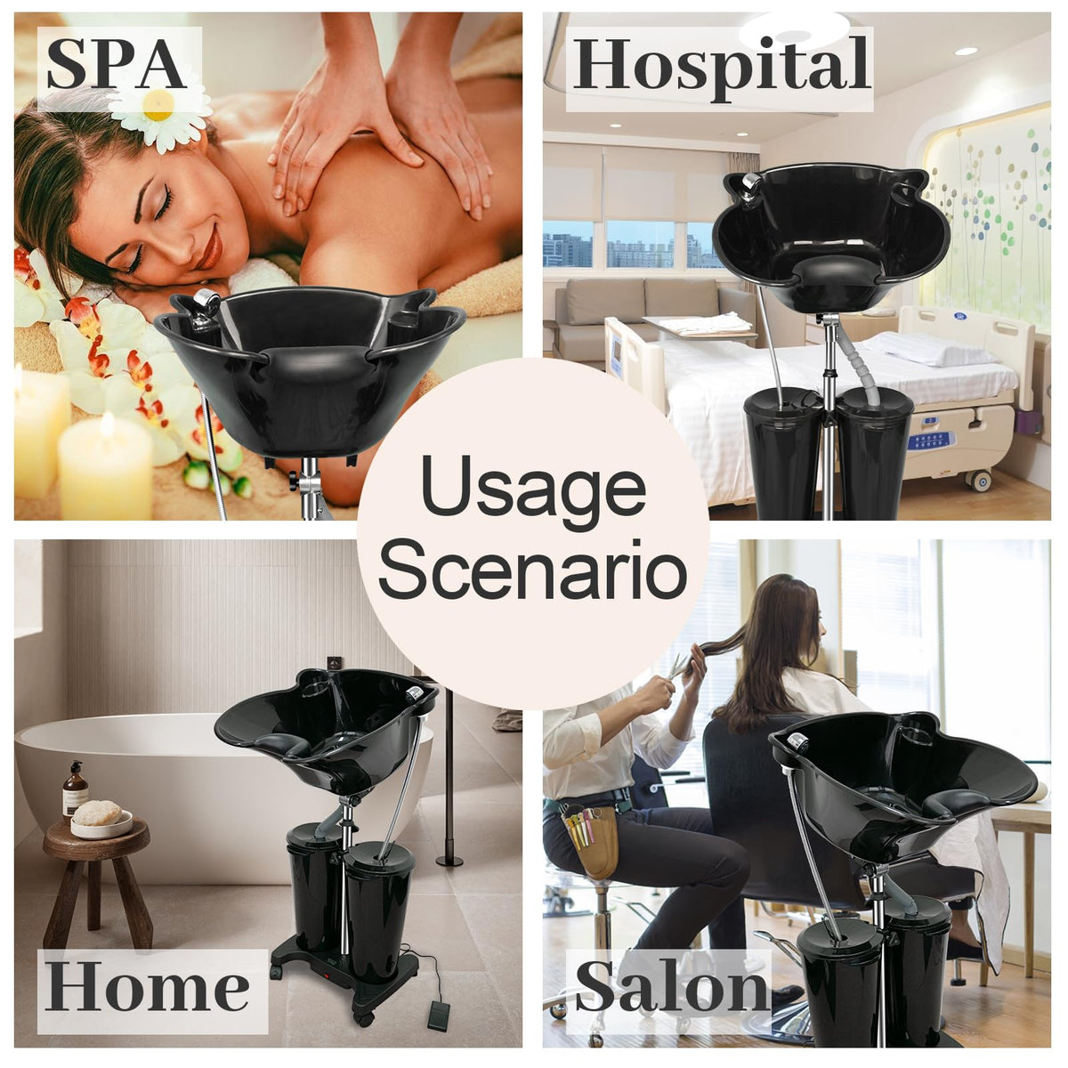 Portable Shampoo Bowl with Electric Pump and Water Tanks V4384