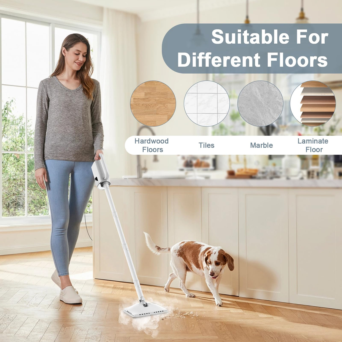 1200W Rotatable Steam Mop with 2 Modes, 400ML Tank, 23FT Cord K175483