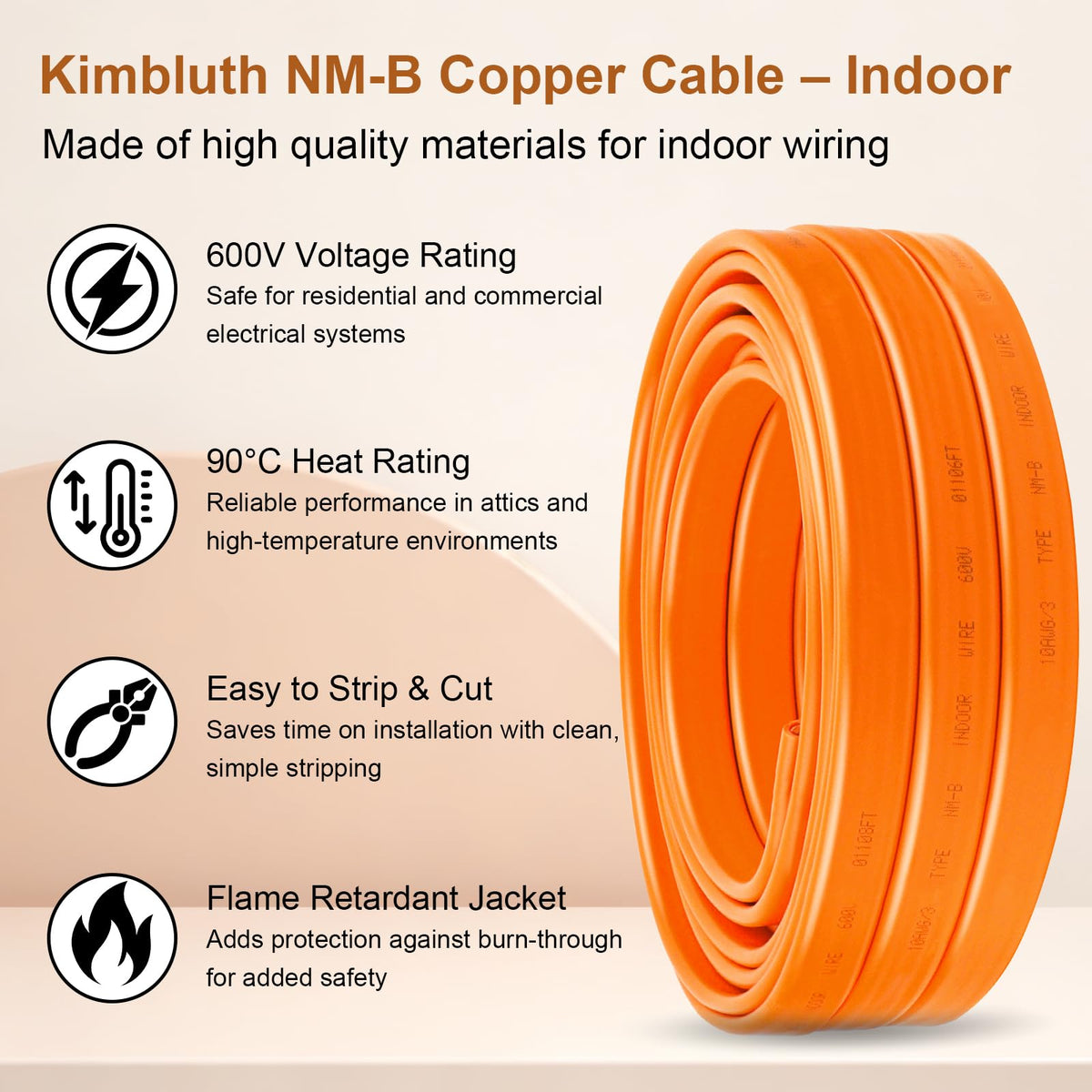 Solid Indoor Electrical Wire 100 FT Orange Y7383