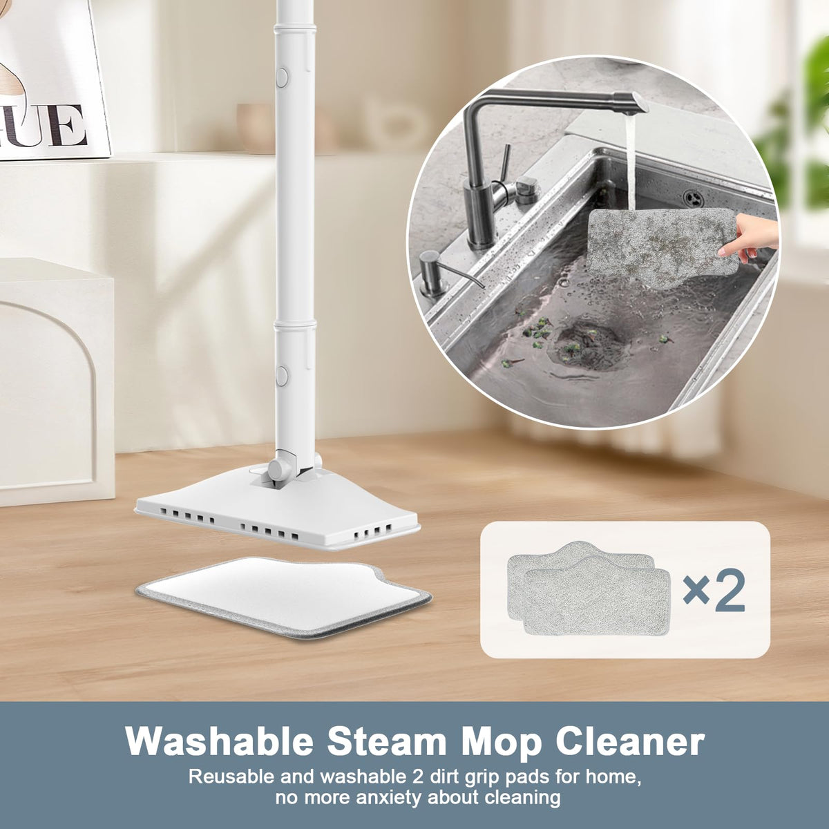 1200W Rotatable Steam Mop with 2 Modes, 400ML Tank, 23FT Cord K175483
