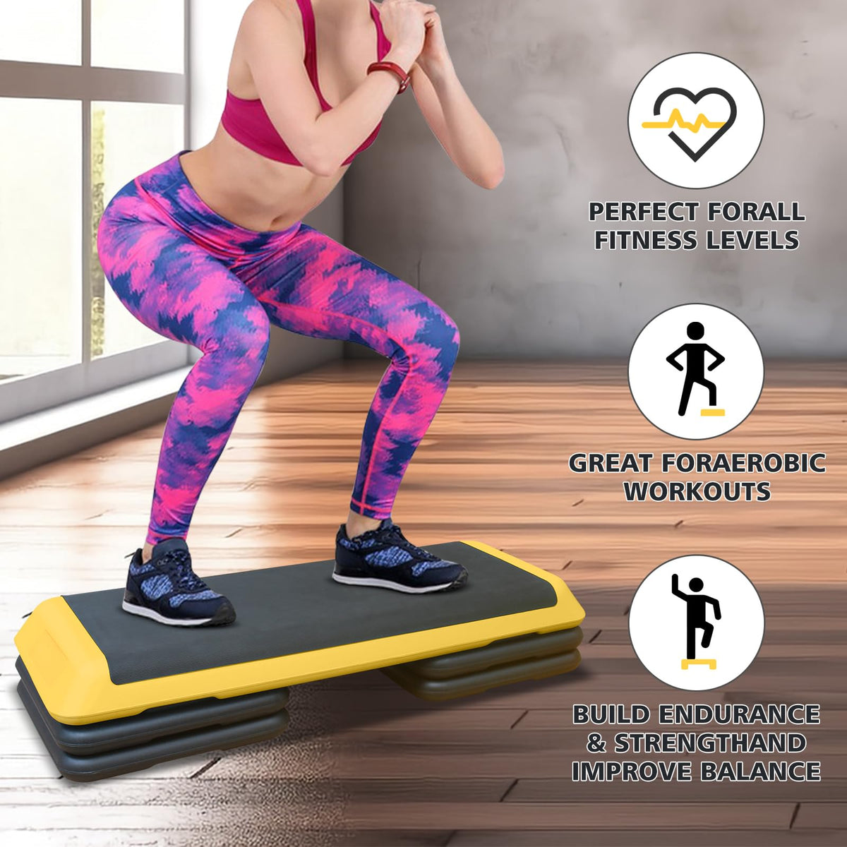 43'' Adjustable Exercise Stepper with 4 Detachable Risers J5047