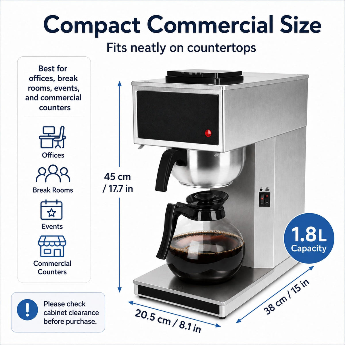 Commercial 12-Cup Stainless Steel Drip Coffee Maker with Dual Warmers D37877