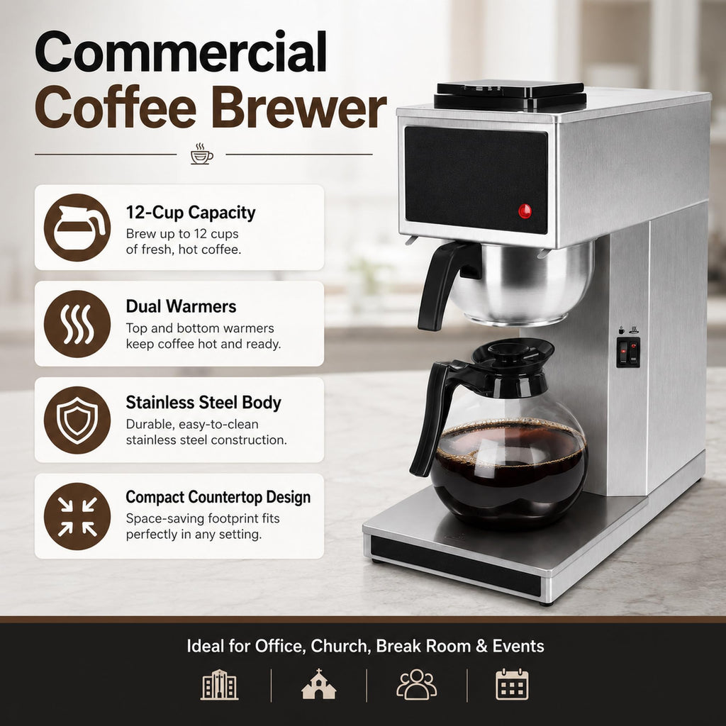 Commercial 12-Cup Stainless Steel Drip Coffee Maker with Dual Warmers D37877