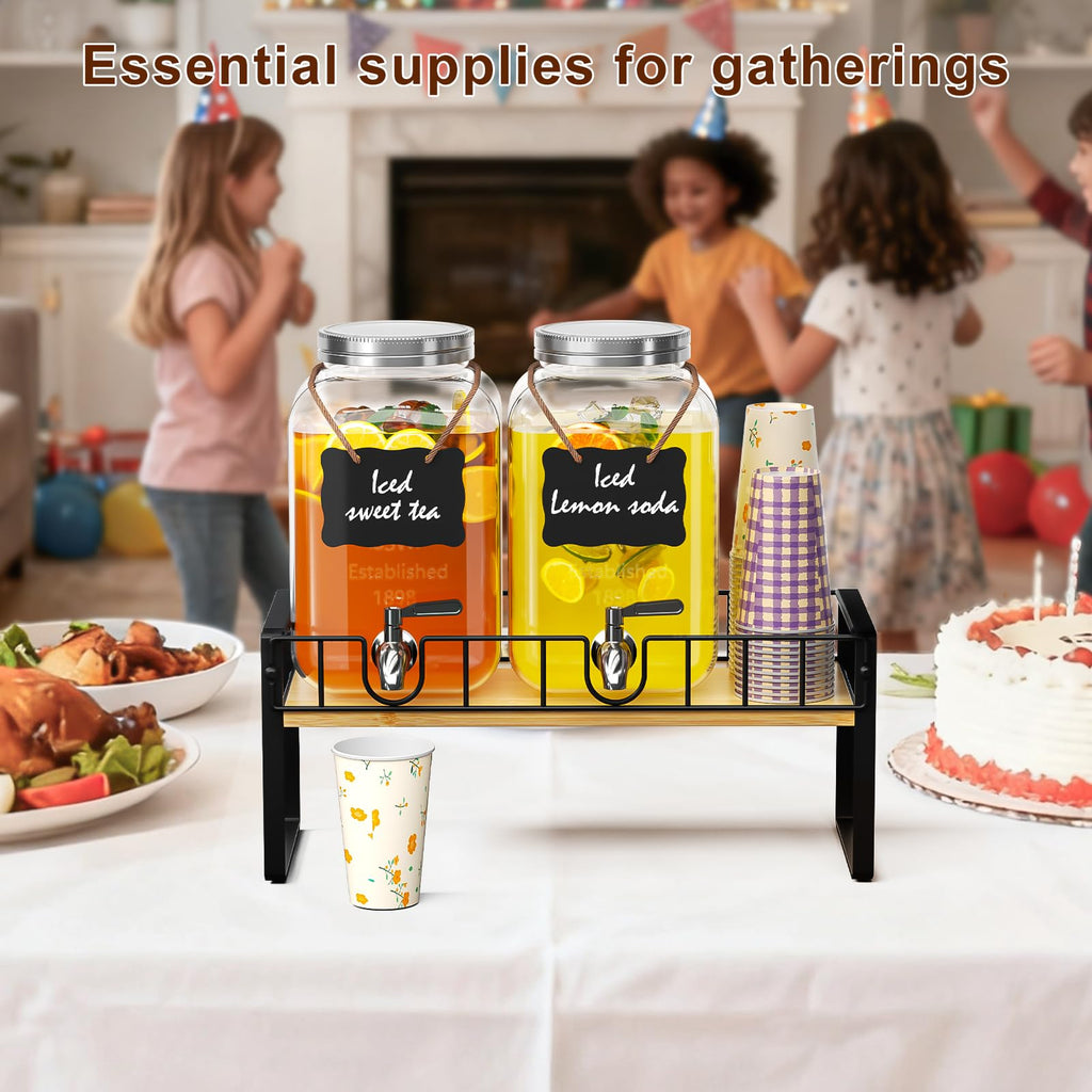 2 Pack 1 Gallon Glass Beverage Dispenser with Spigot and Ice Core V3125