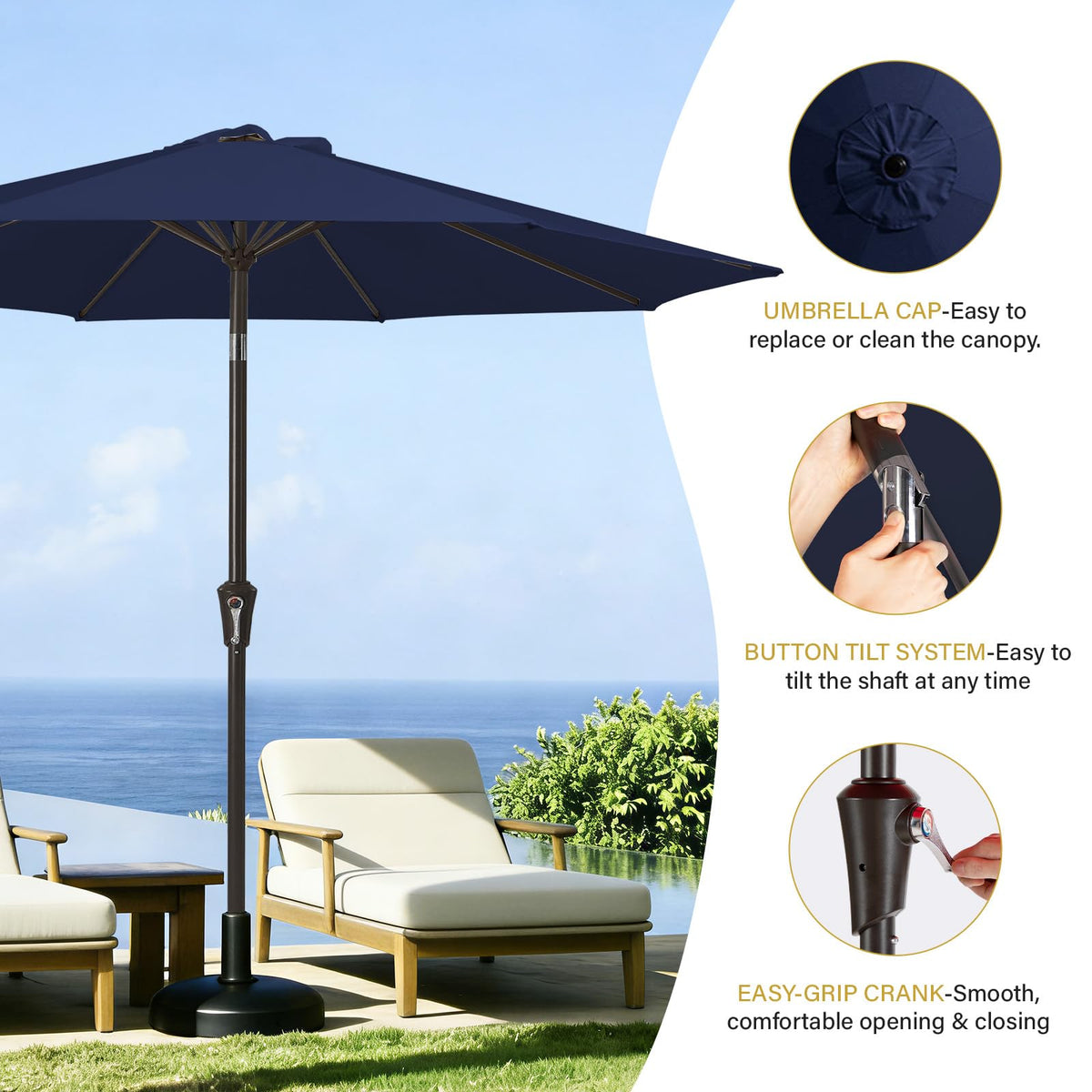 9ft Patio Umbrella with Push Button Tilt and Crank L803654