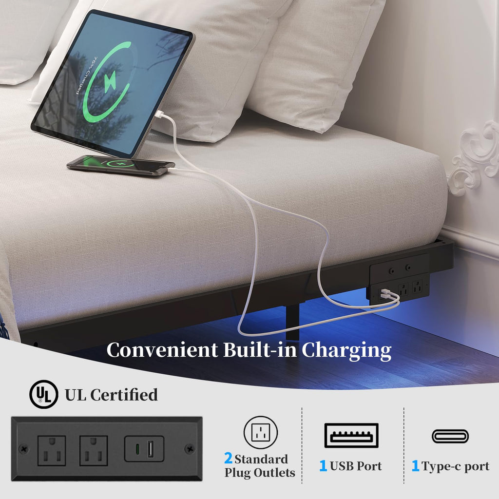 Full Size Metal Floating Bed Frame with LED Lights T37015