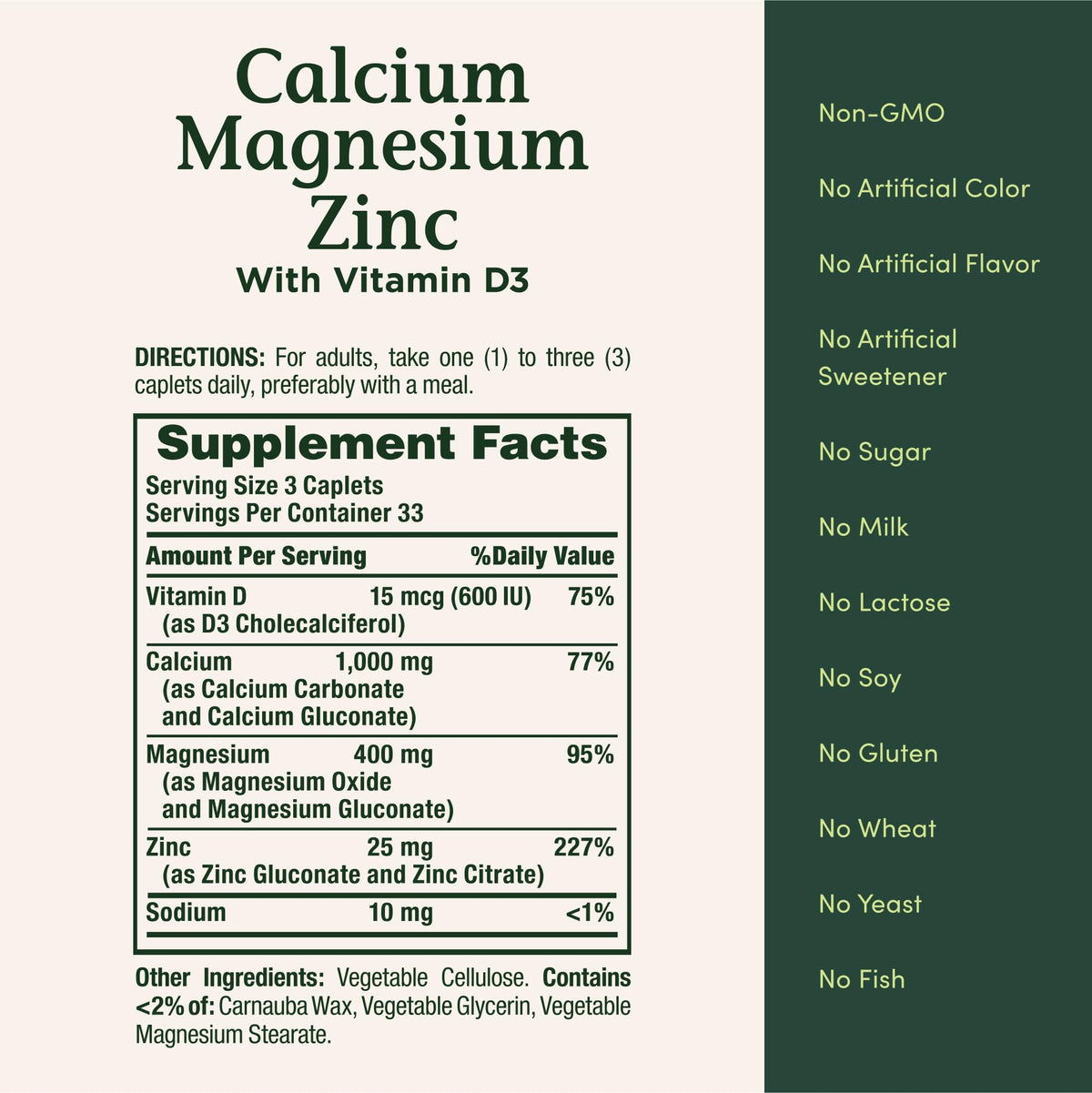 Calcium Magnesium & Zinc Caplets 100 Count U472951
