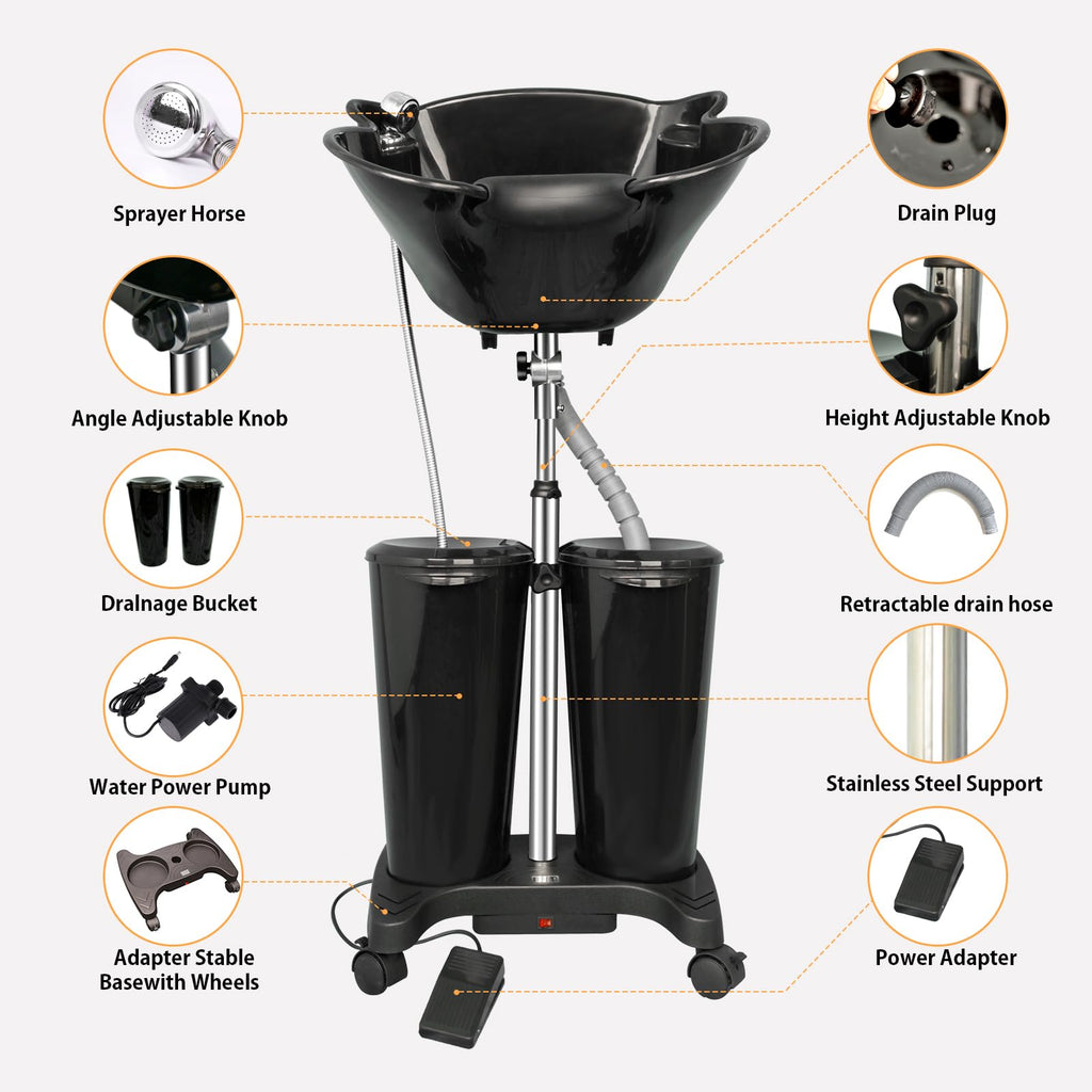 Portable Shampoo Bowl with Electric Pump and Water Tanks V4384