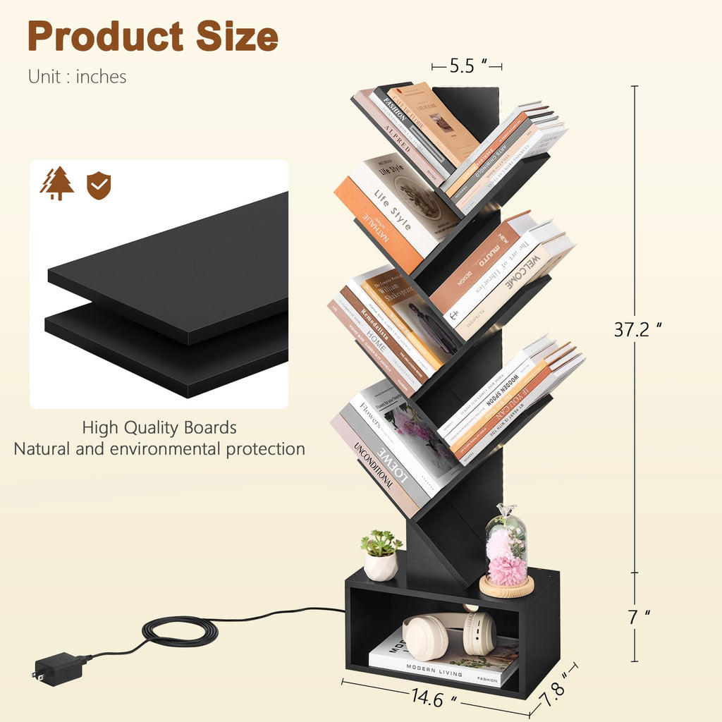 6 Tier Tree Bookshelf with Drawer and LED Lights N2219