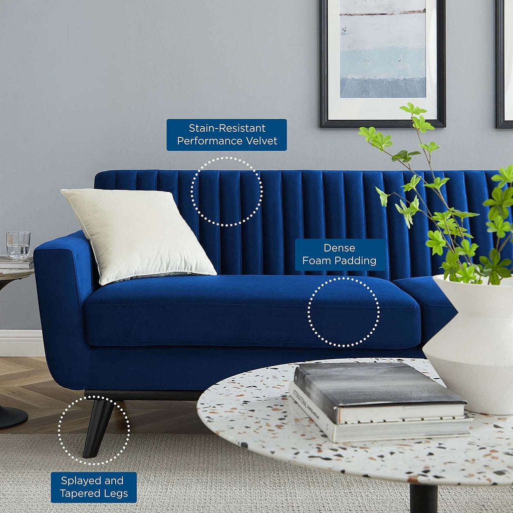 Navy Channel Tufted Performance Velvet Sofa X6479