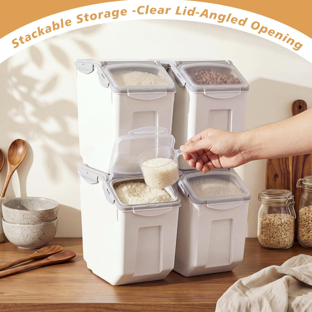 4 Pack 30 LB Airtight Dog Food Storage Container with Wheels Gray O56897