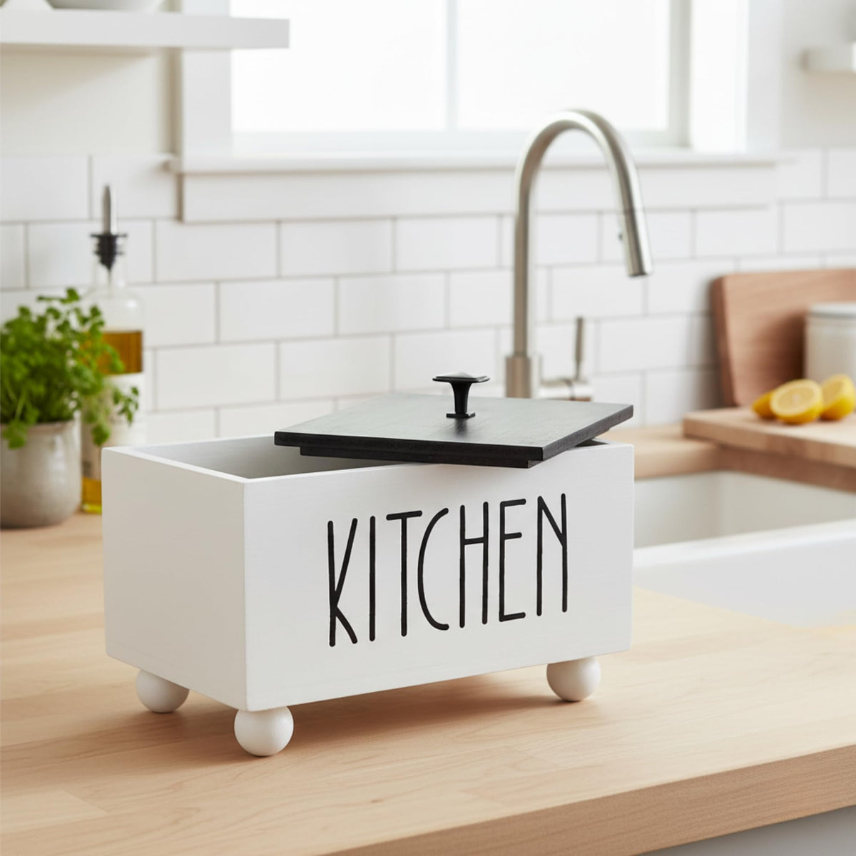 Solid Wood Kitchen Storage Bin with Lid X99238