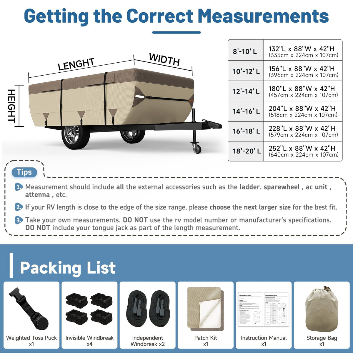 Waterproof Windproof Pop Up Camper Cover Fits 14-16FT R422122
