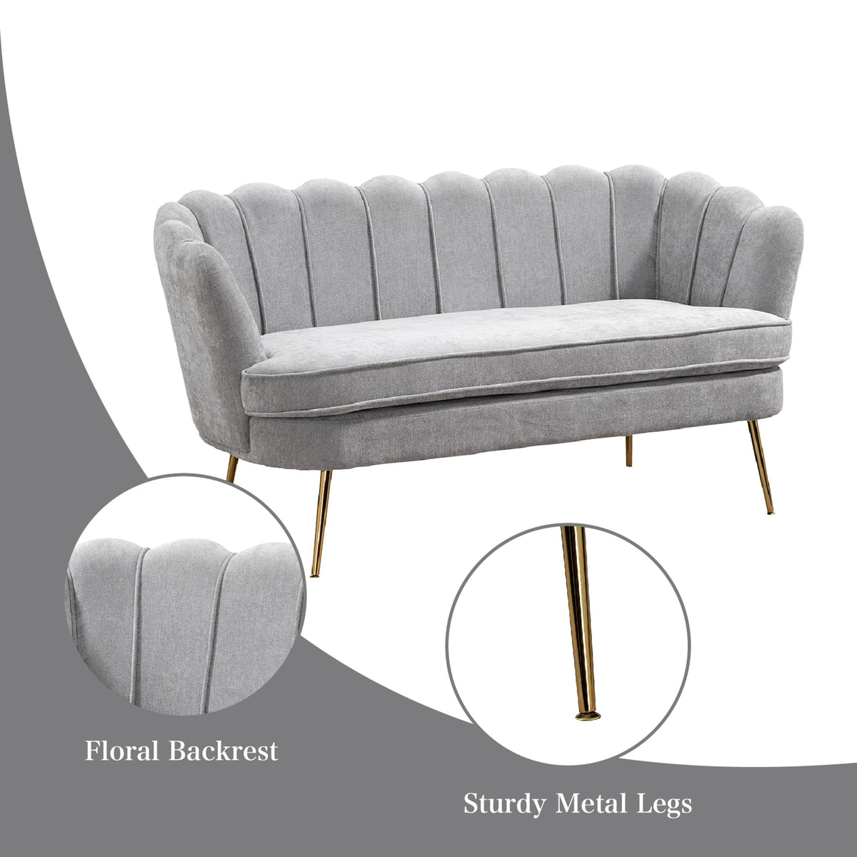 Light Grey Upholstered 2-Seater Loveseat C41148