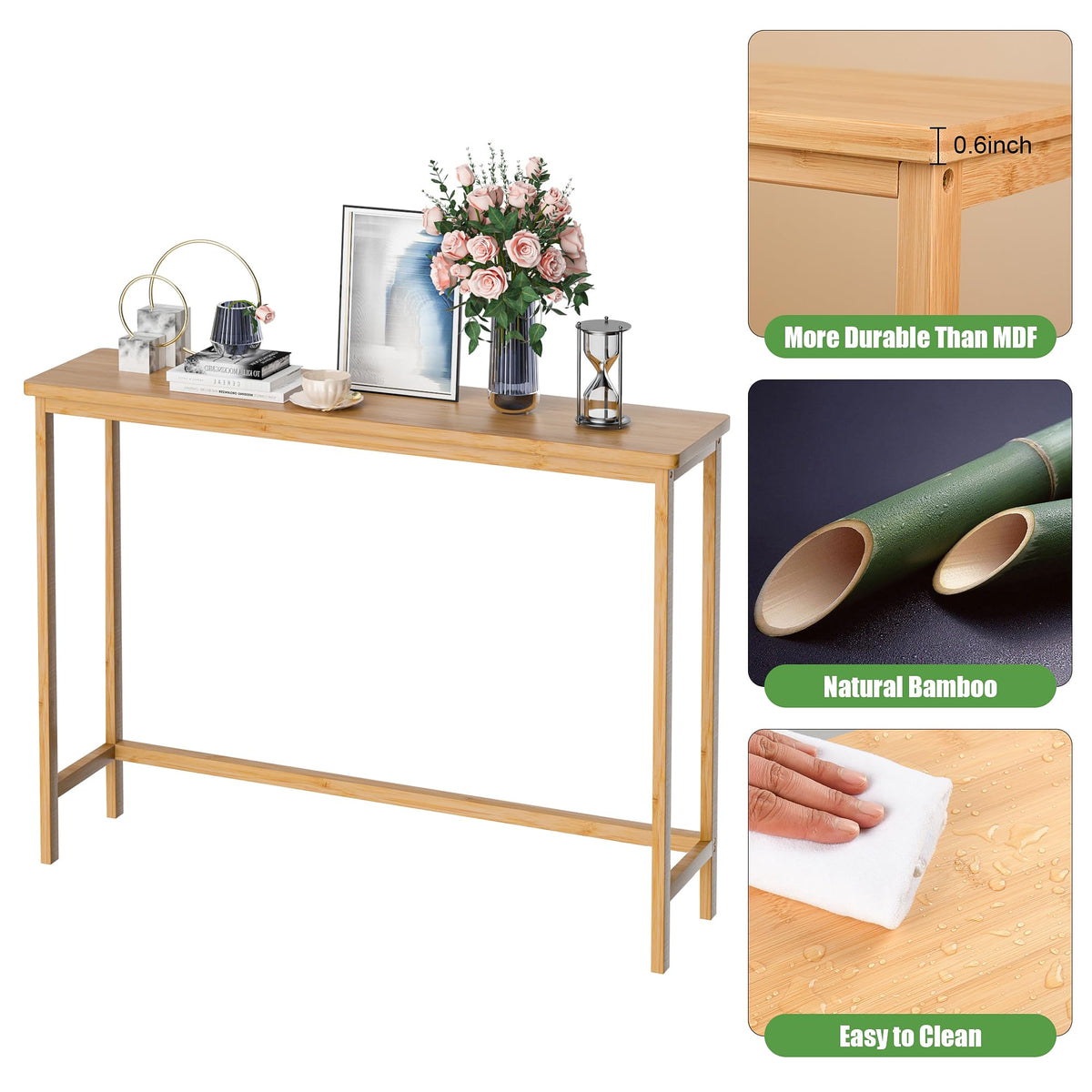 39" Natural Bamboo Console Table D7287