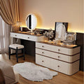 Leather Makeup Vanity with Tempered Glass Top & LED Light J245162