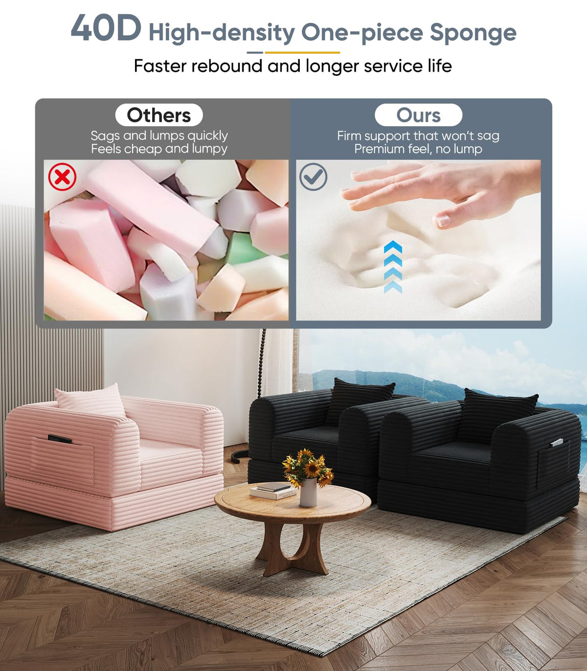 2 in 1 Convertible Sleeper Chair Folding Sofa Bed O836229