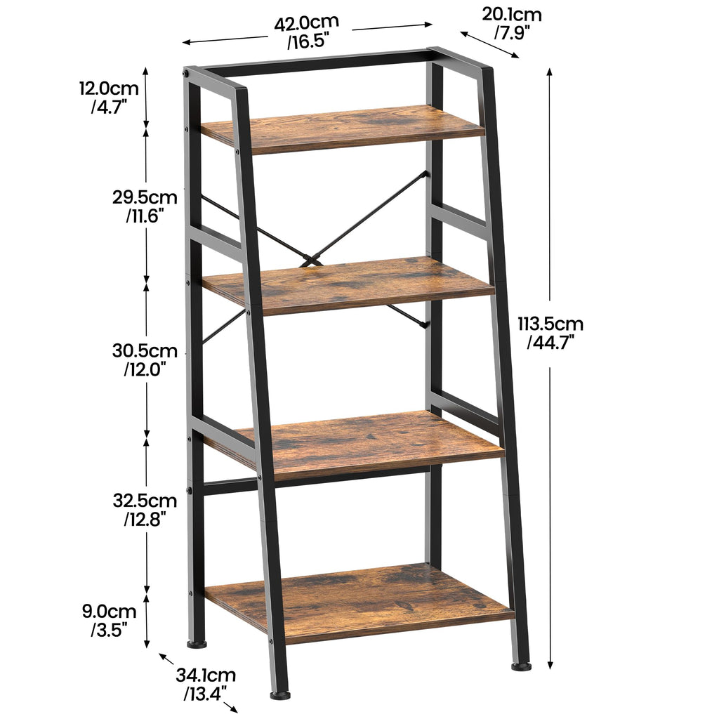 4-Tier Industrial Bookshelf with Steel Frame I774