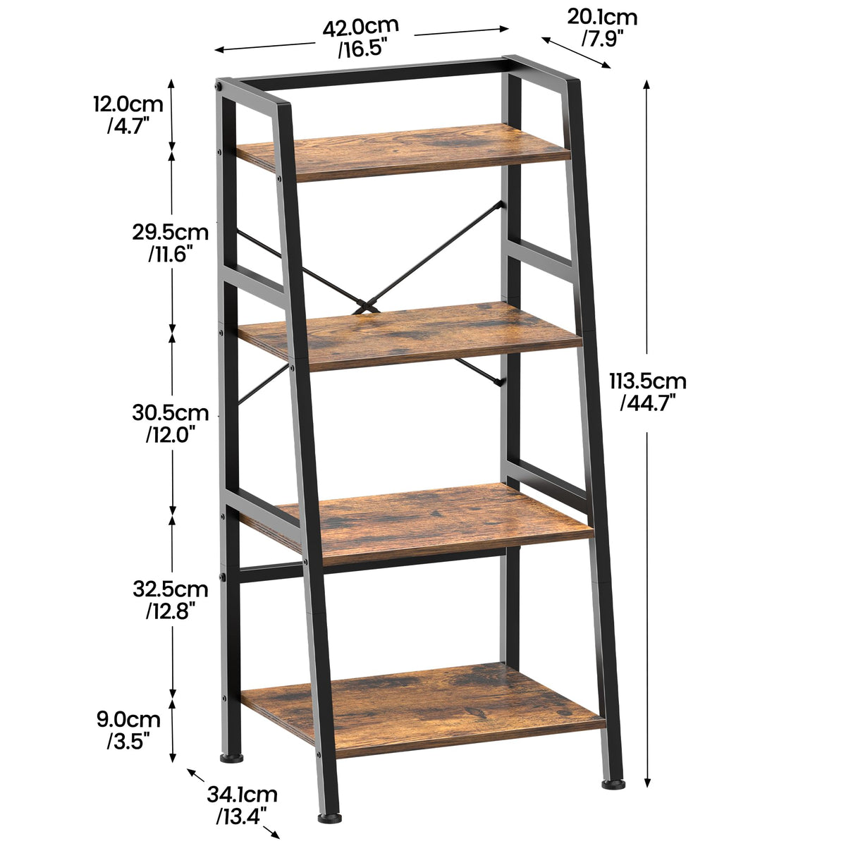 4-Tier Industrial Bookshelf with Steel Frame I774