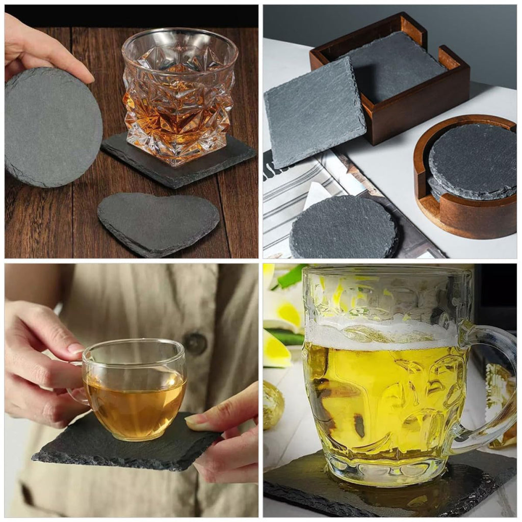 Black 12pcs Natural Stone Coaster Set O59217