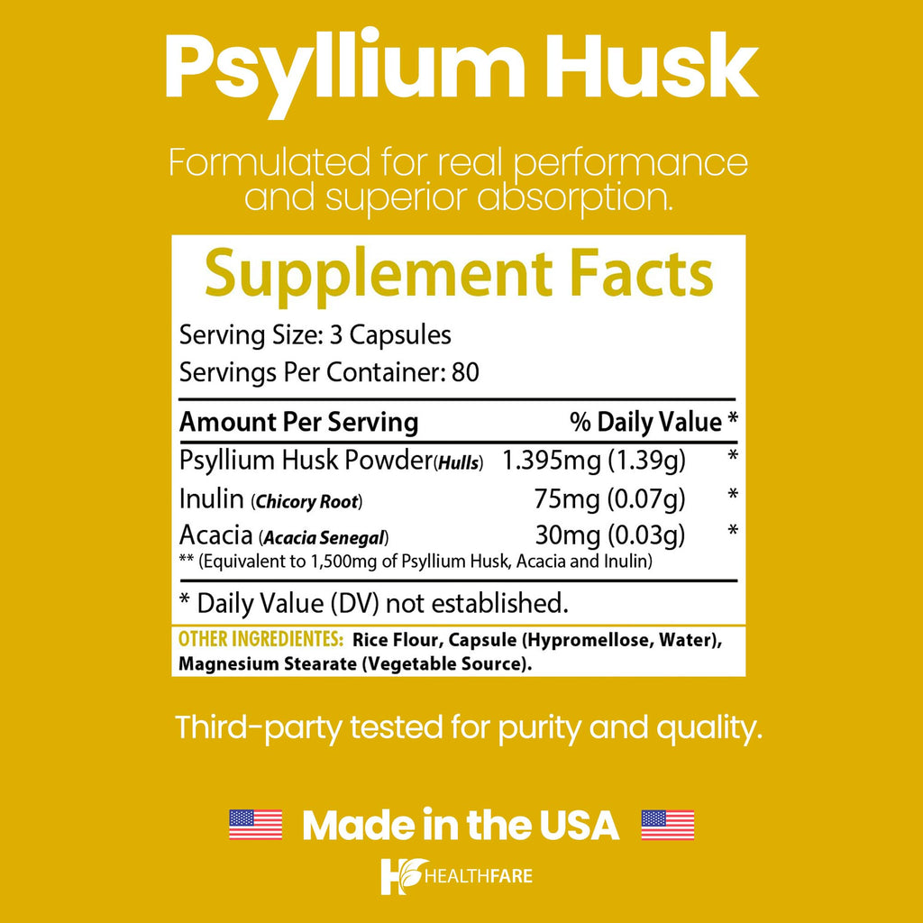 1500mg 240 Vegan Capsules Psyllium Husk Fiber Supplement K99194