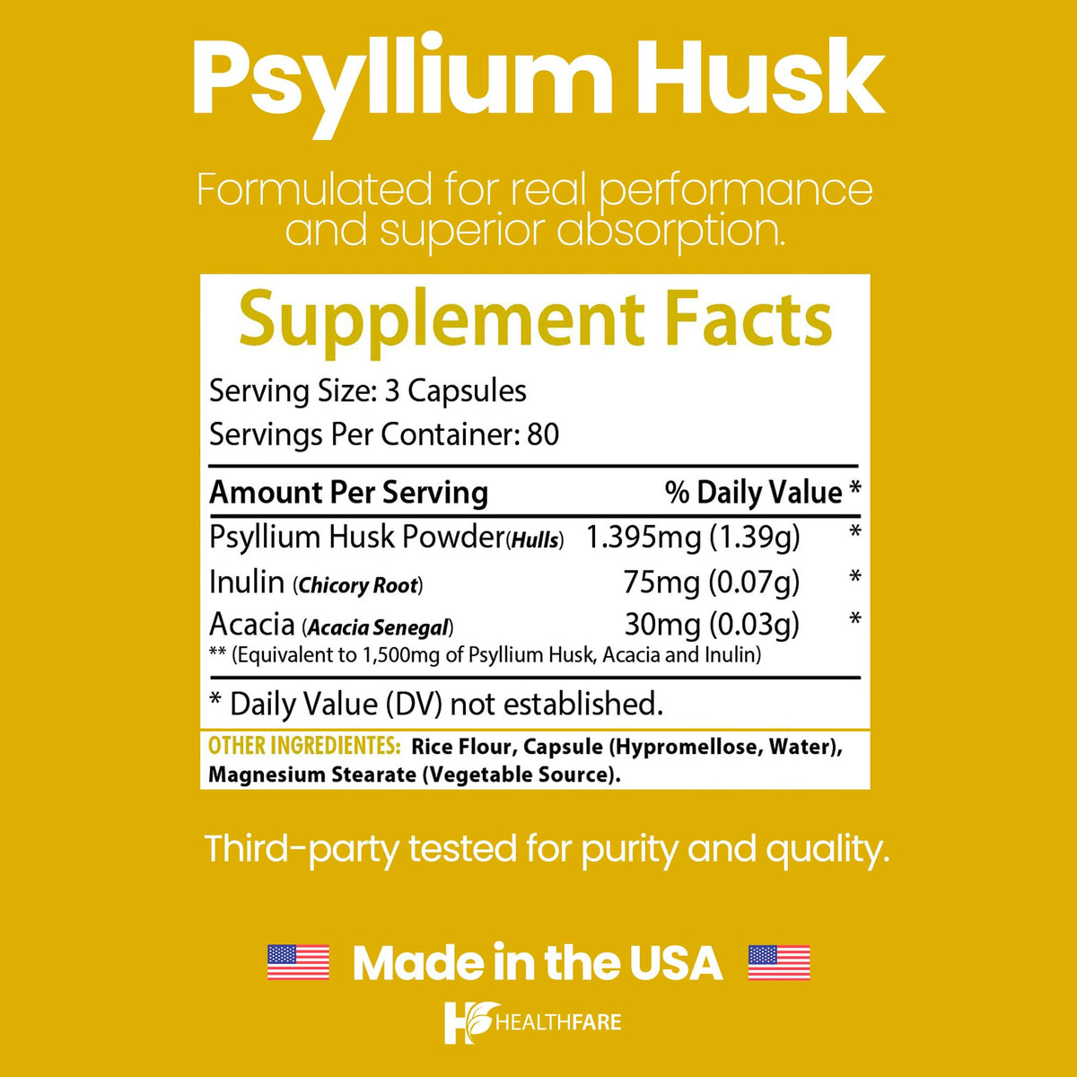 1500mg 240 Vegan Capsules Psyllium Husk Fiber Supplement K99194