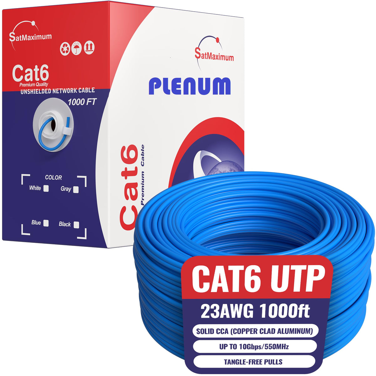 1000ft Plenum CMP CAT6 Solid Cable Blue Z2398