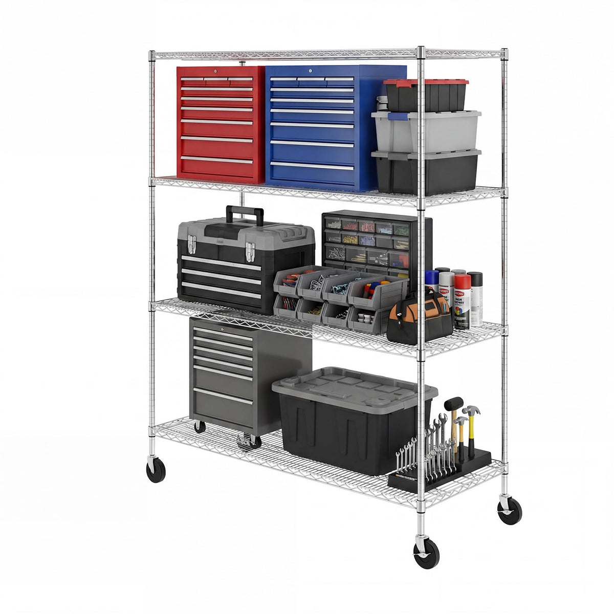 4-Tier Heavy Duty Steel Wire Rack with Wheels J935