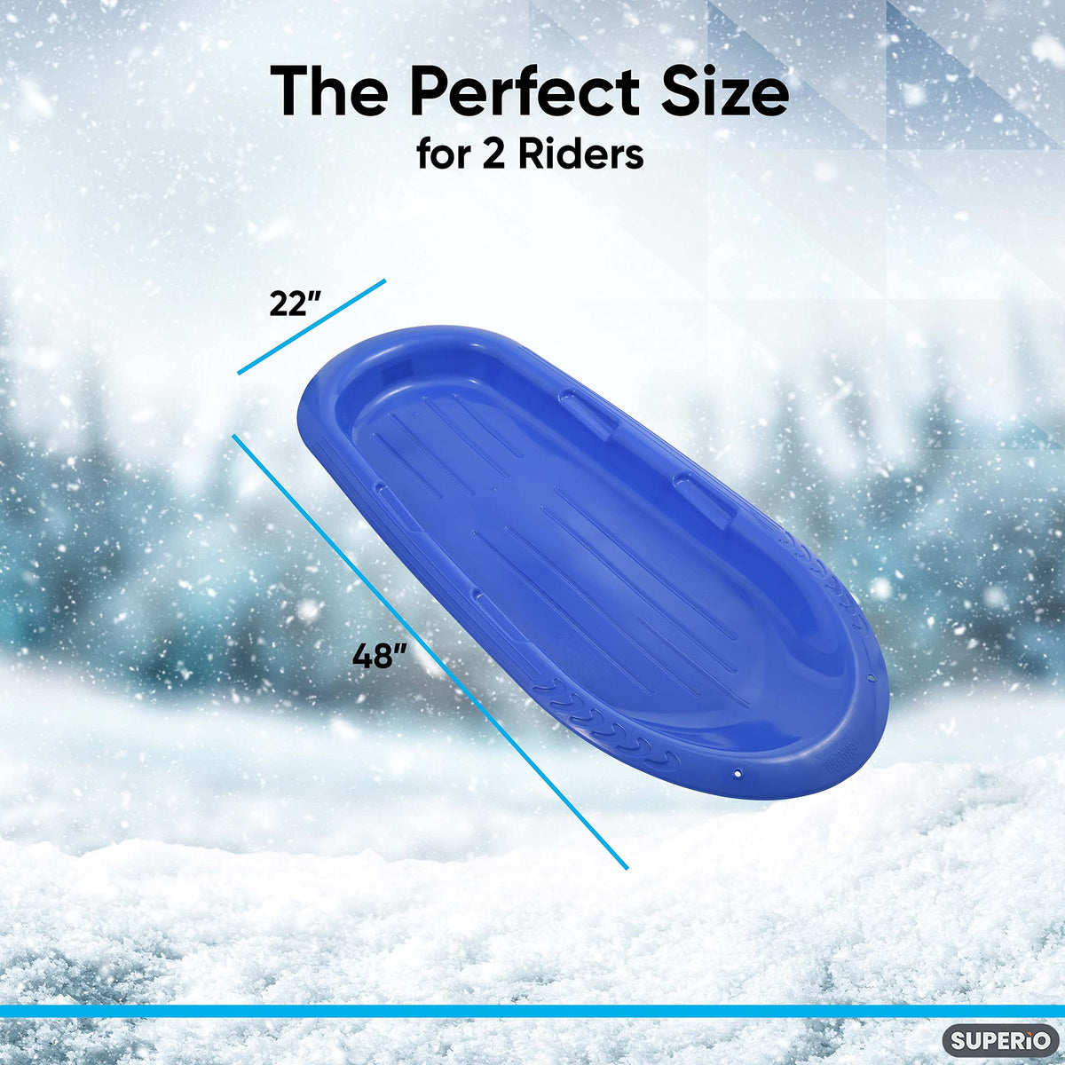 36" 48" Heavy Duty Plastic Toboggan Snow Sled with Handles, 3 Pack D7852