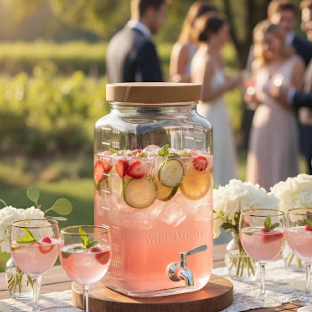 2 Gallon Glass Beverage Dispenser with Wooden Lid I463968