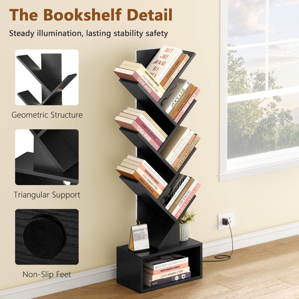 6 Tier Tree Bookshelf with Drawer and LED Lights N2219