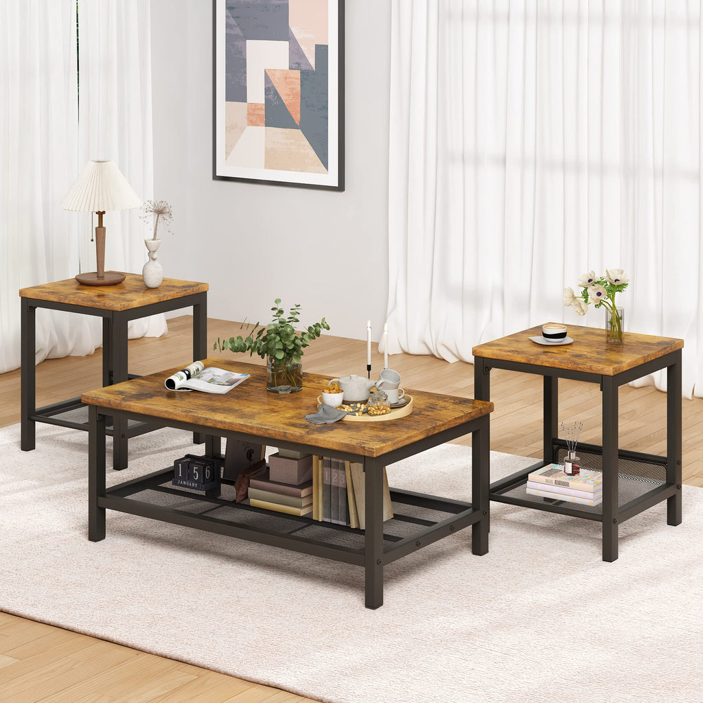 3 Pieces Coffee Table Set with 2 End Side Tables C83491