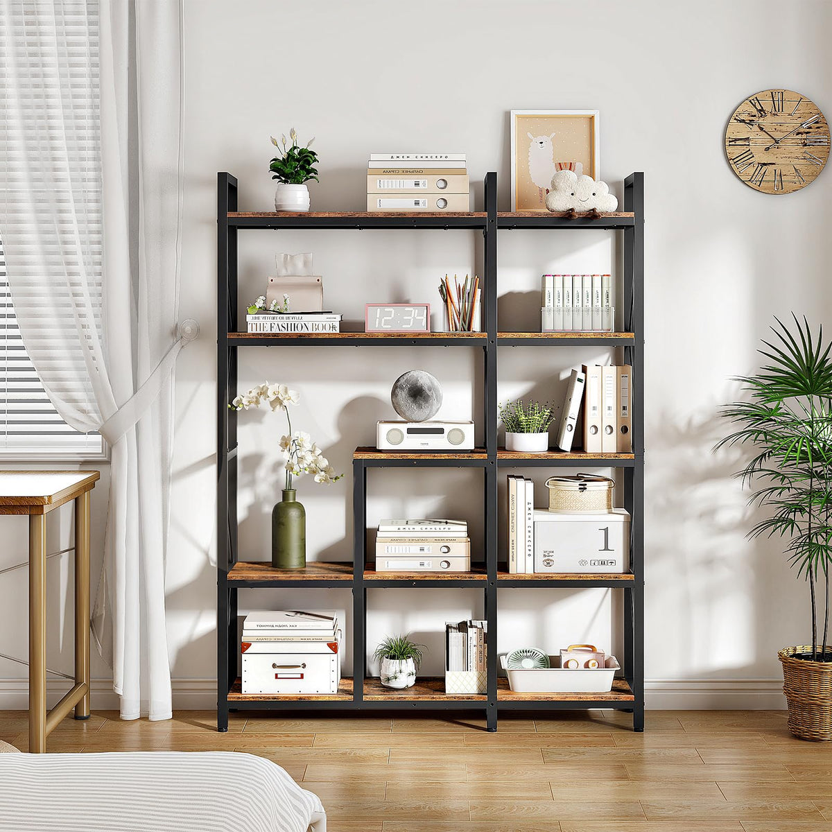 5-Tier L-Shaped Corner Bookshelf with Metal Frame B243