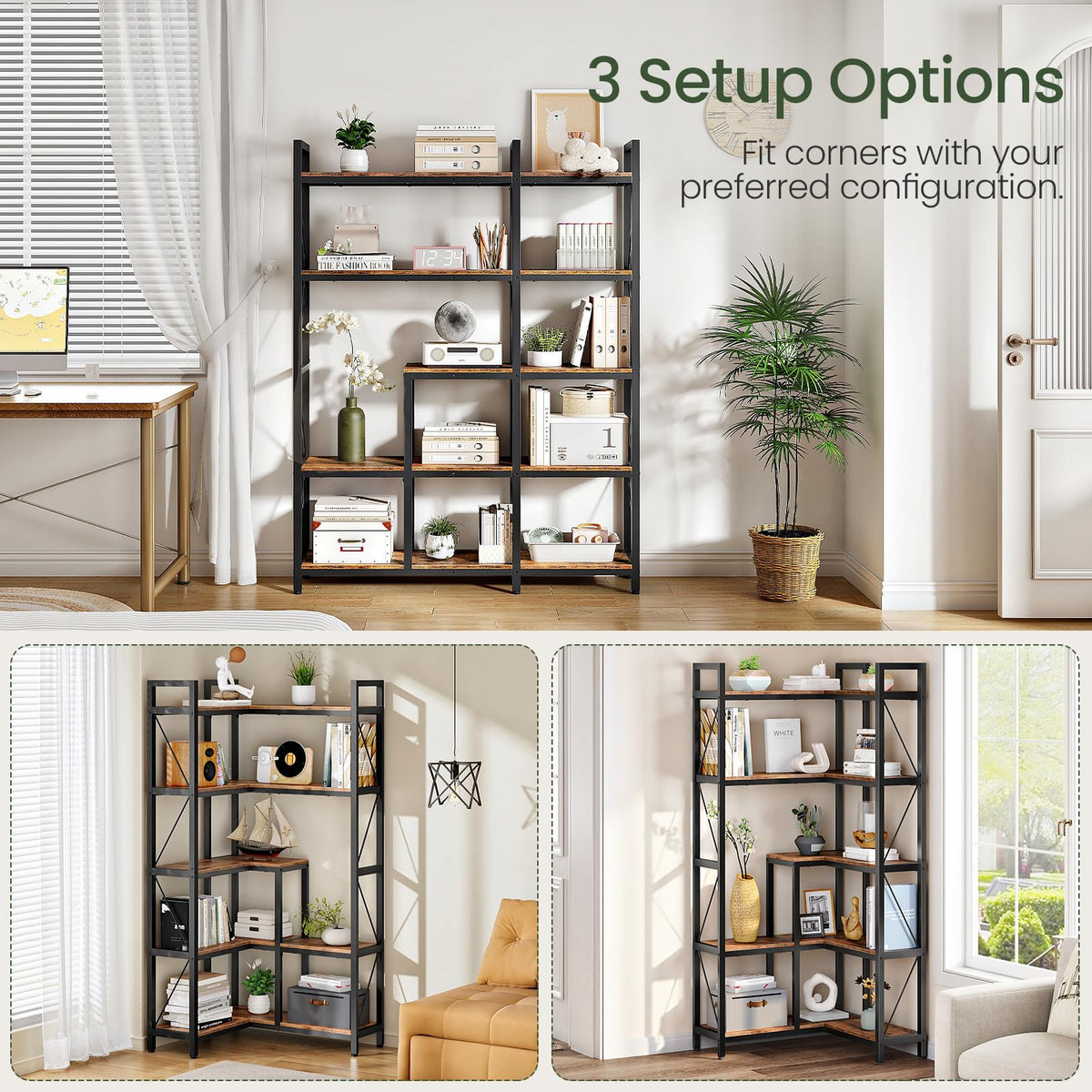 5-Tier L-Shaped Corner Bookshelf with Metal Frame B243
