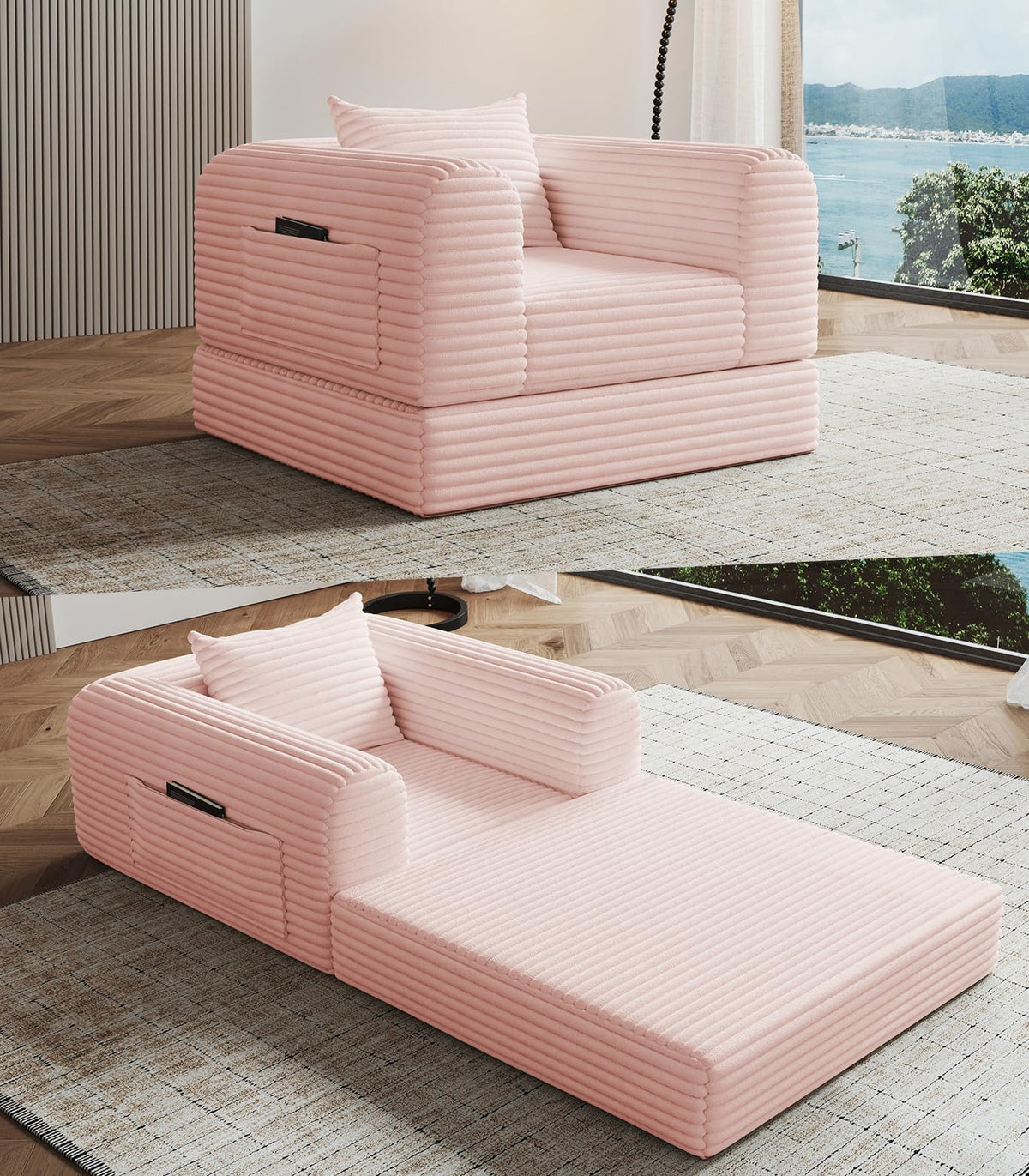 2 in 1 Convertible Sleeper Chair Folding Sofa Bed O836229