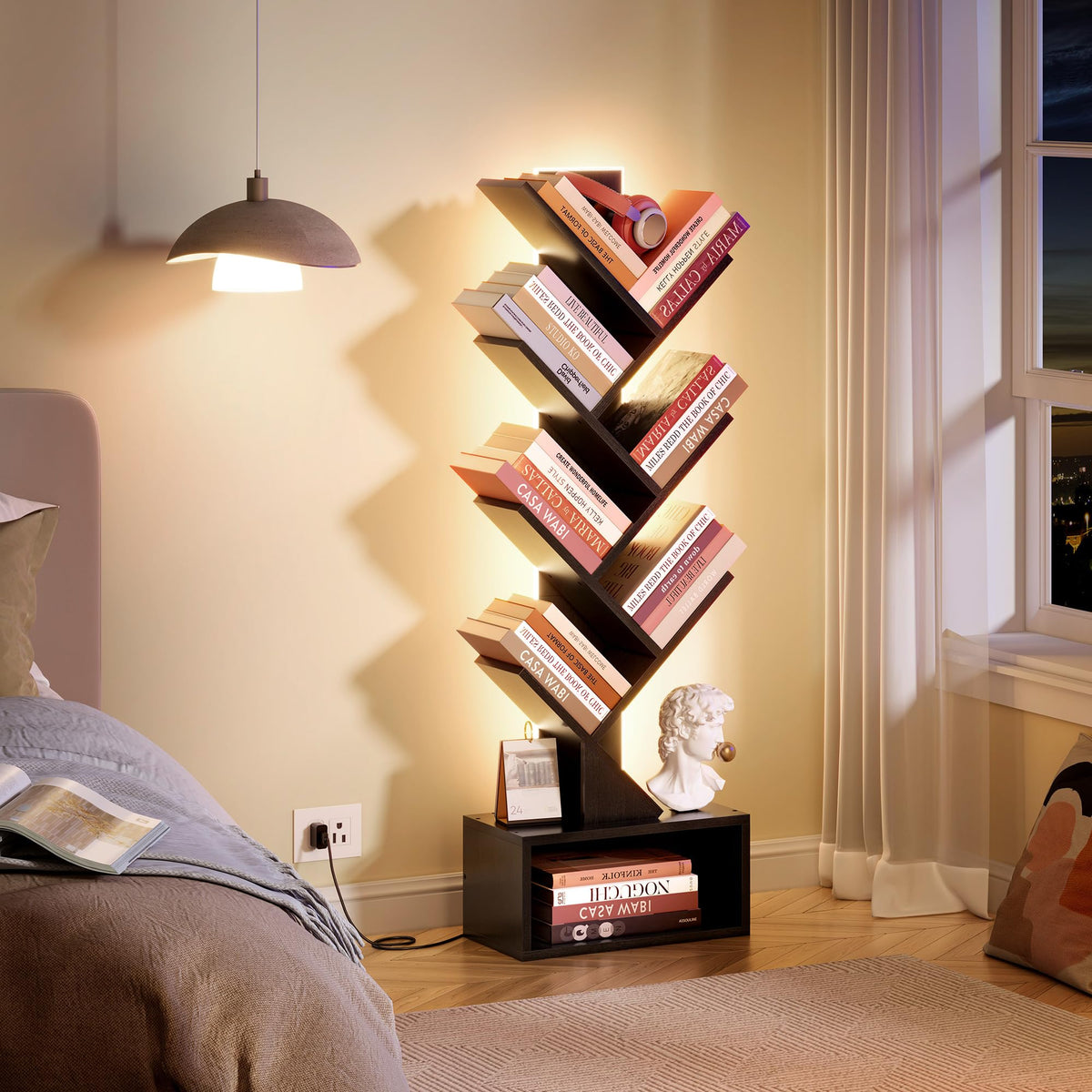 6 Tier Tree Bookshelf with Drawer and LED Lights N2219