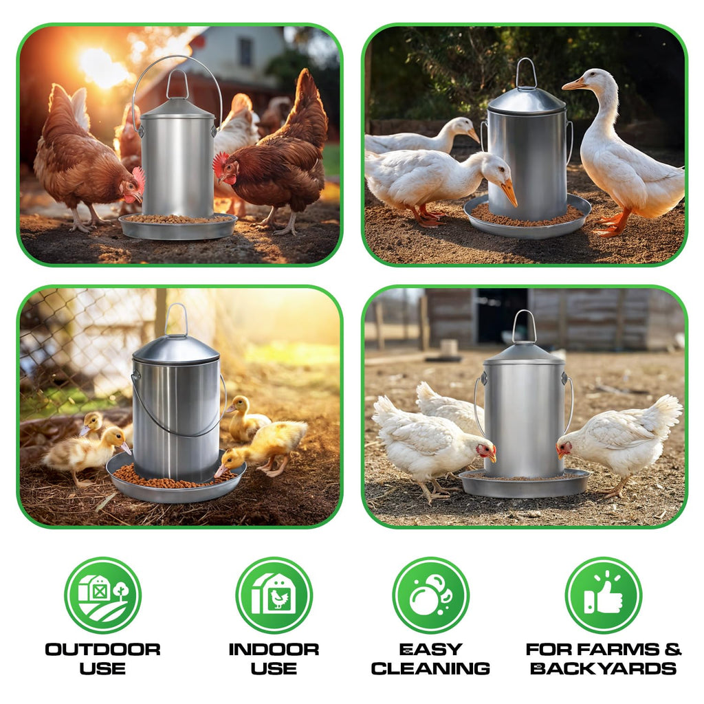 6.6 Lb Stainless Steel Hanging Poultry Feeder with 10 Gallon Storage Bucket B2255