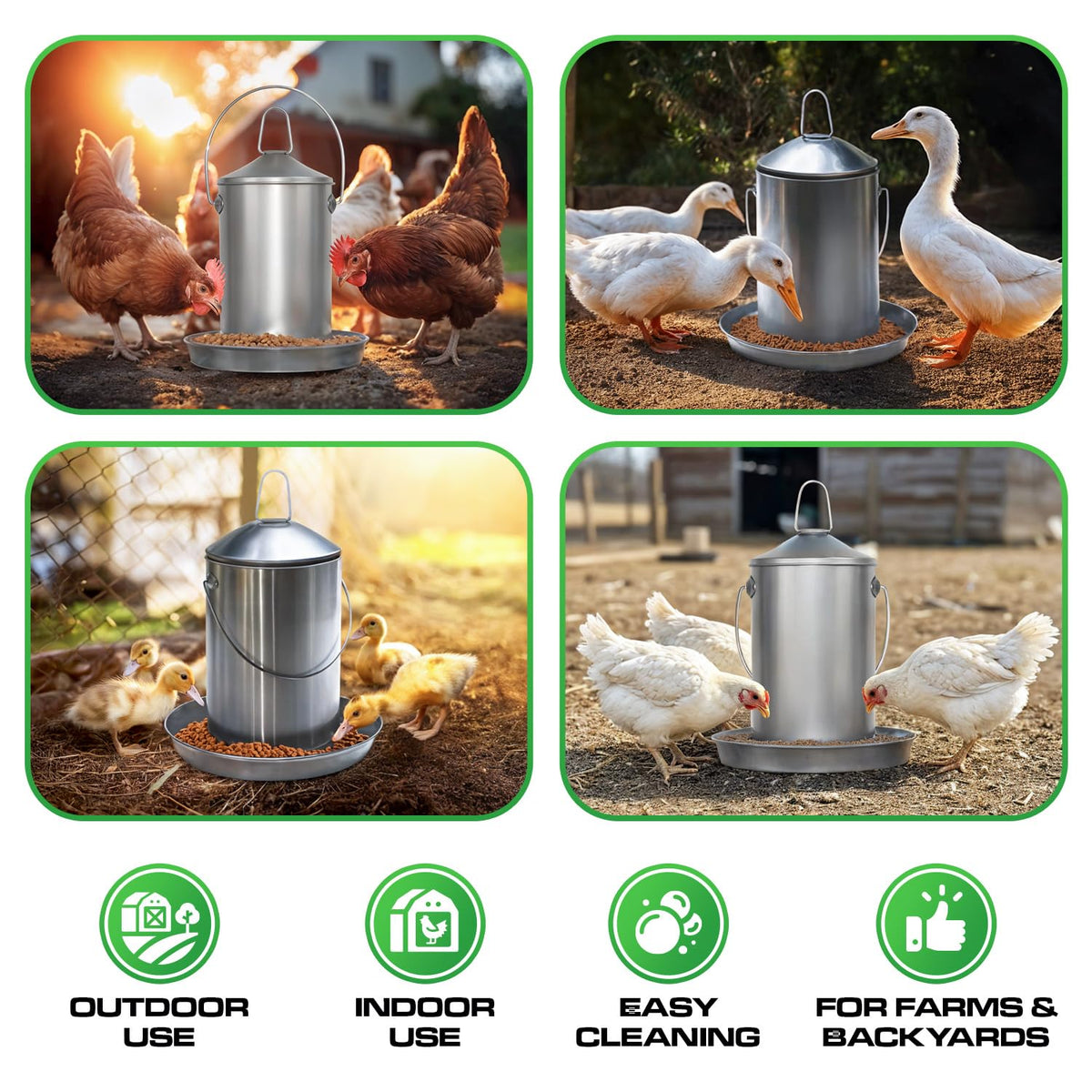 6.6 Lb Stainless Steel Hanging Poultry Feeder with 10 Gallon Storage Bucket B2255