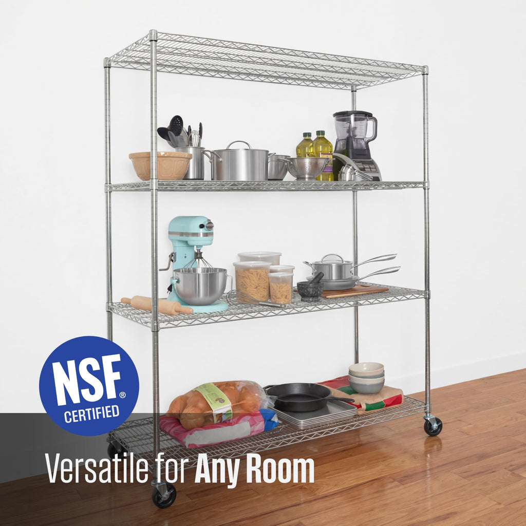 4-Tier Heavy Duty Steel Wire Rack with Wheels J935