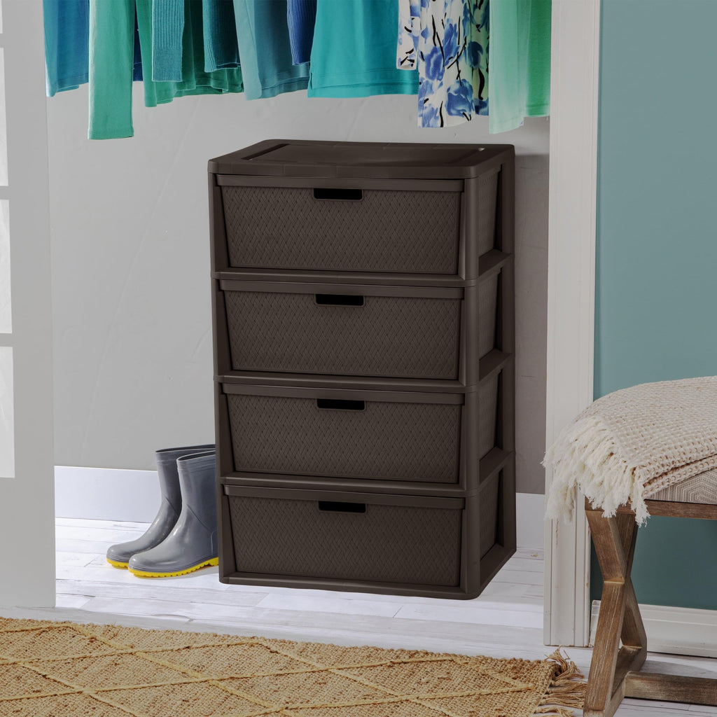 Brown 4 Drawer Plastic Storage Tower with Removable Bins W8448