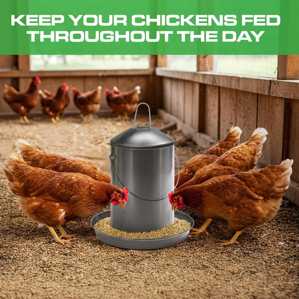 6.6 Lb Stainless Steel Hanging Poultry Feeder with 10 Gallon Storage Bucket B2255