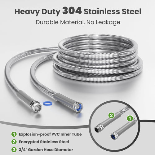 100ft Stainless Steel Garden Hose with Spray Nozzle G362770